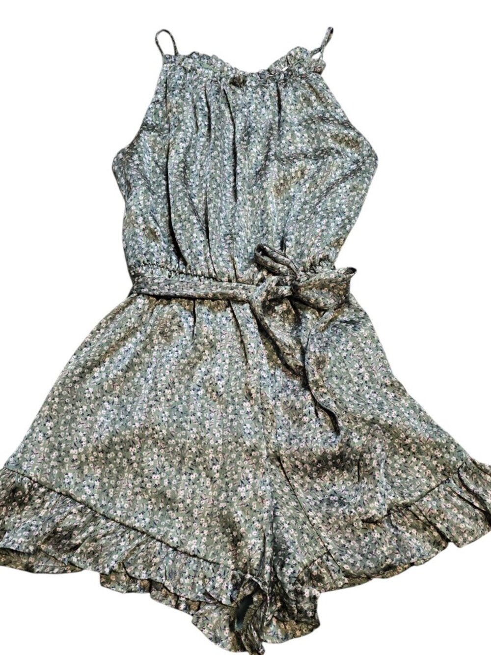 Allie Rose Green Floral Ruffle Romper SZ:‎ M NWOT